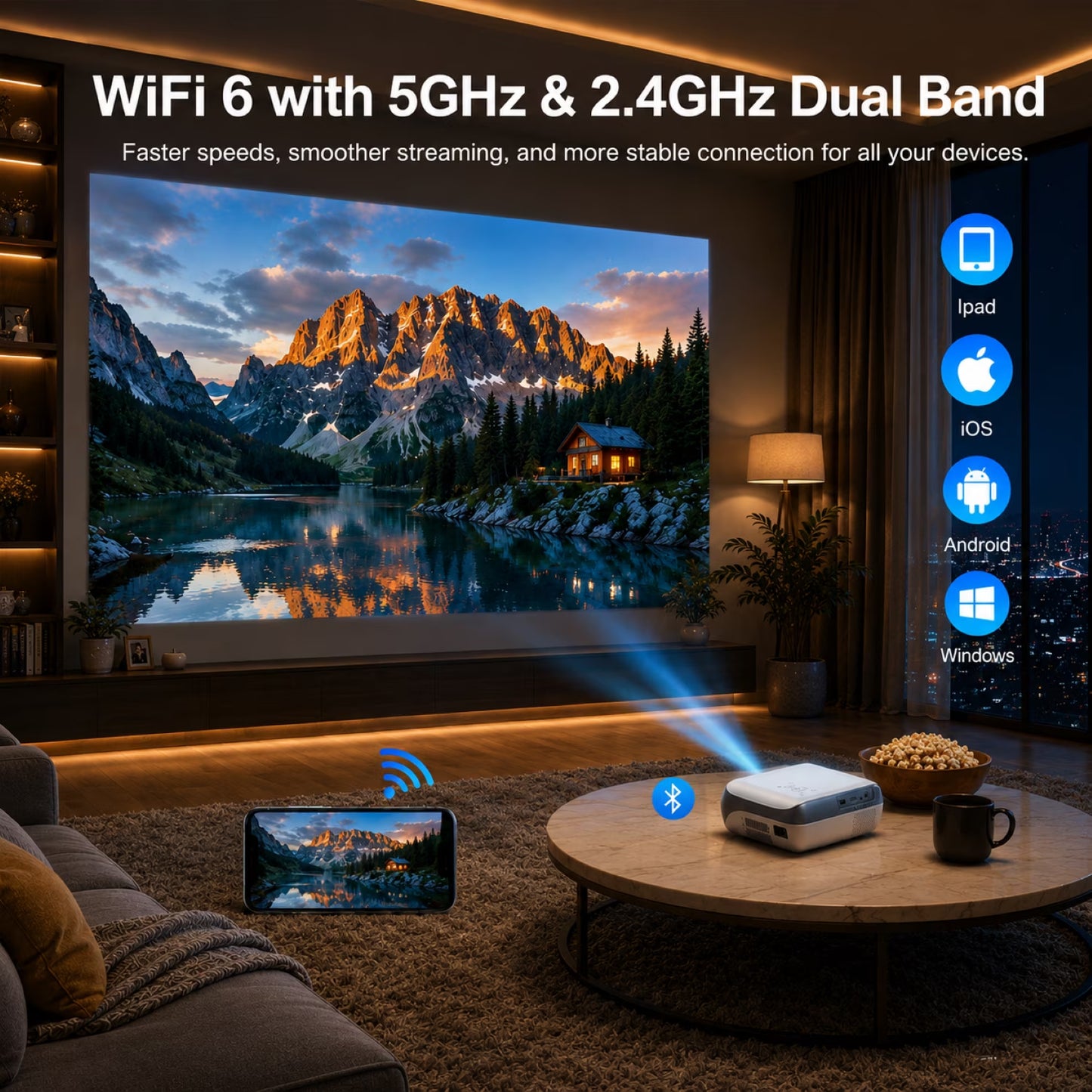 Official Licensed Google TV Projector, 4K Smart Projector with Wifi & Bluetooth, Outdoor Movie Projector with Dolby Sound, Built-In Streaming Apps, Compatible with Game Consoles & Smartphones
